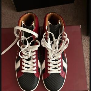 Bally Red and Black High-Top Sneakers